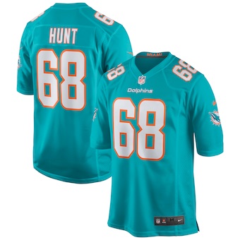 mens nike robert hunt aqua miami dolphins game jersey